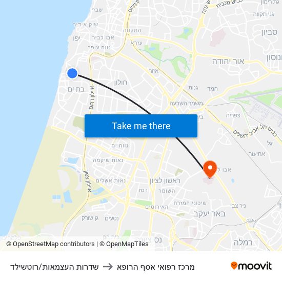 שדרות העצמאות/רוטשילד to מרכז רפואי אסף הרופא map