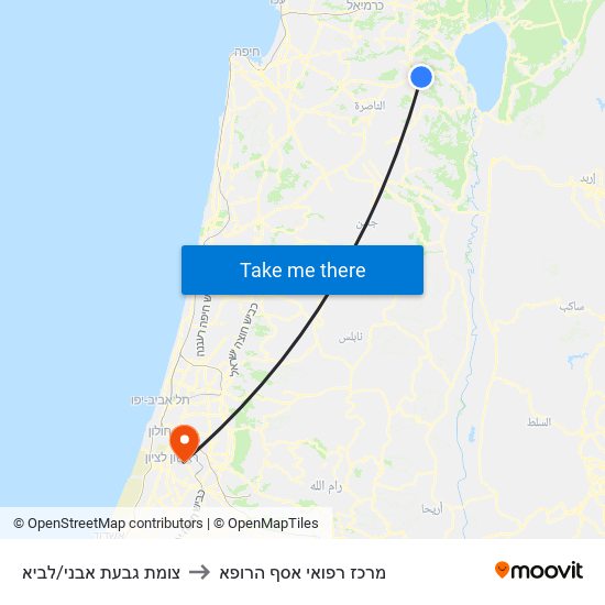 צומת גבעת אבני/לביא to מרכז רפואי אסף הרופא map