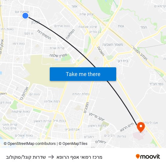 שדרות קוגל/סוקולוב to מרכז רפואי אסף הרופא map