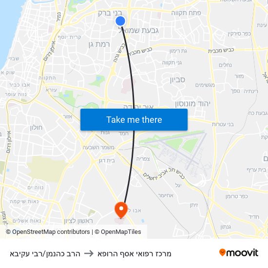 הרב כהנמן/רבי עקיבא to מרכז רפואי אסף הרופא map