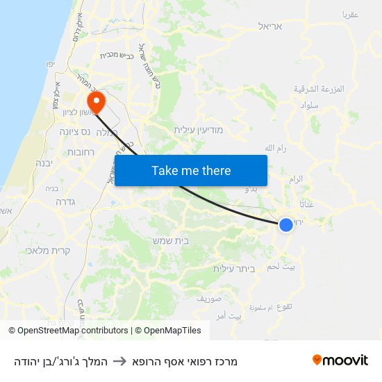 המלך ג'ורג'/בן יהודה to מרכז רפואי אסף הרופא map