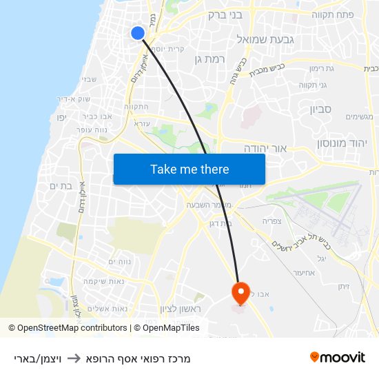 ויצמן/בארי to מרכז רפואי אסף הרופא map