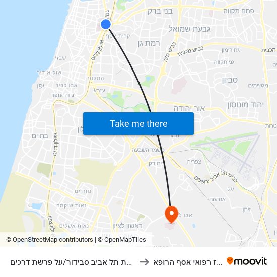 ת. רכבת תל אביב סבידור/על פרשת דרכים to מרכז רפואי אסף הרופא map