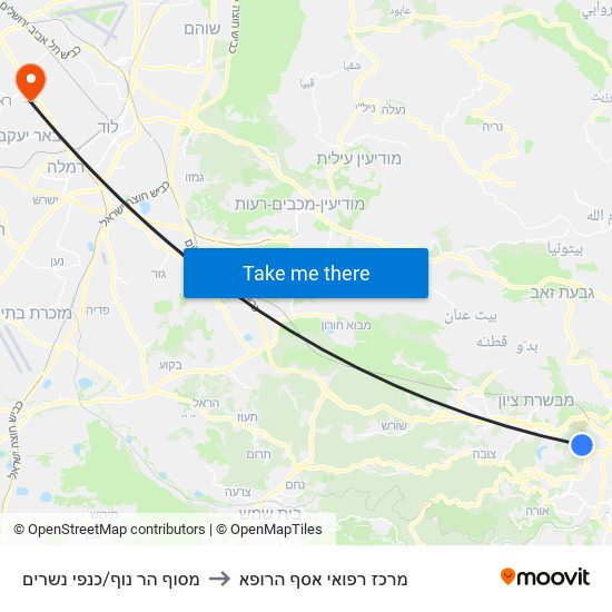 מסוף הר נוף/כנפי נשרים to מרכז רפואי אסף הרופא map