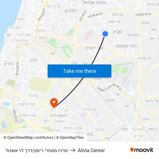 מרכז מסחרי רימון/דרך לוי אשכול to Alivia Center map