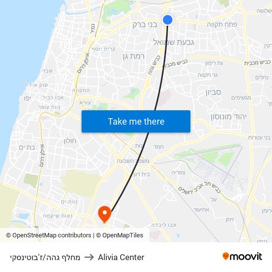 מחלף גהה/ז'בוטינסקי to Alivia Center map