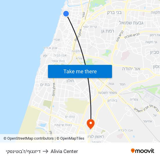 דיזנגוף/ז'בוטינסקי to Alivia Center map