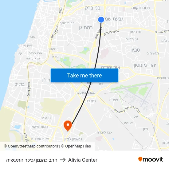 הרב כהנמן/כיכר התעשיה to Alivia Center map