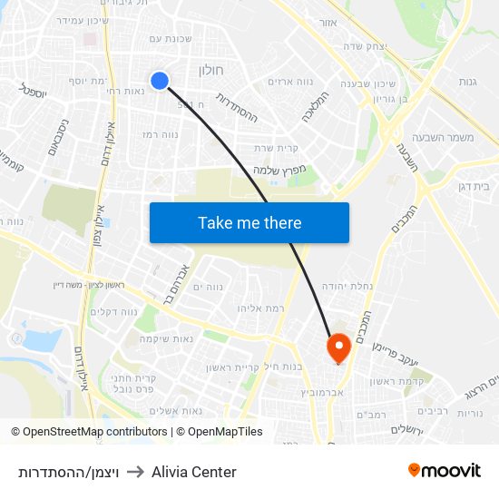 ויצמן/ההסתדרות to Alivia Center map