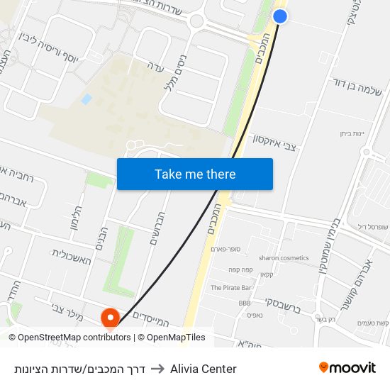 דרך המכבים/שדרות הציונות to Alivia Center map