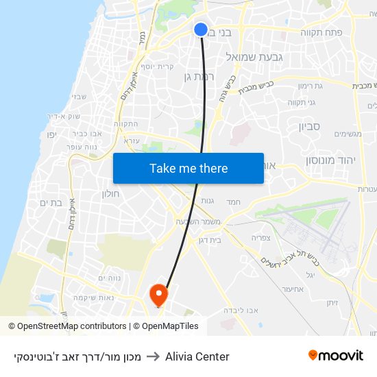 מכון מור/דרך זאב ז'בוטינסקי to Alivia Center map