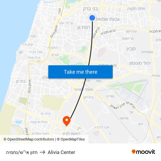 חזון אי''ש/נחמיה to Alivia Center map