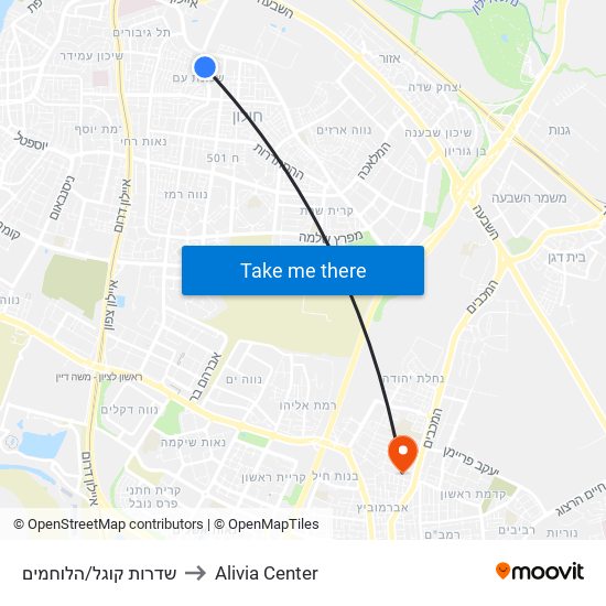 שדרות קוגל/הלוחמים to Alivia Center map