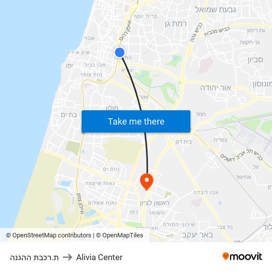 ת.רכבת ההגנה to Alivia Center map