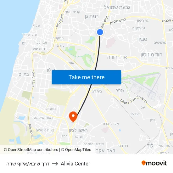 דרך שיבא/אלוף שדה to Alivia Center map