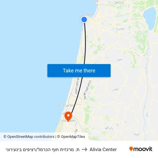 ת. מרכזית חוף הכרמל/רציפים בינעירוני to Alivia Center map