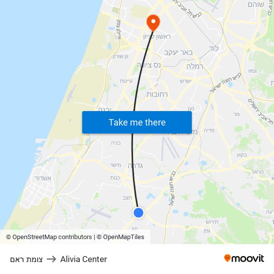 צומת ראם to Alivia Center map