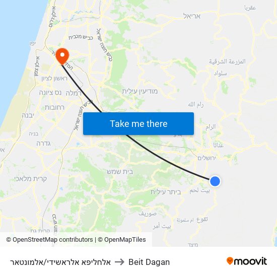 אלחליפא אלראשידי/אלמונטאר to Beit Dagan map