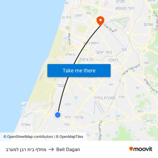 מחלף בית רבן למערב to Beit Dagan map