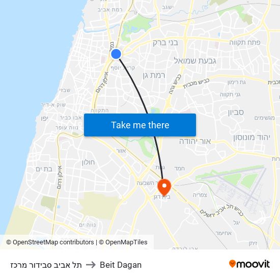 תל אביב סבידור מרכז to Beit Dagan map