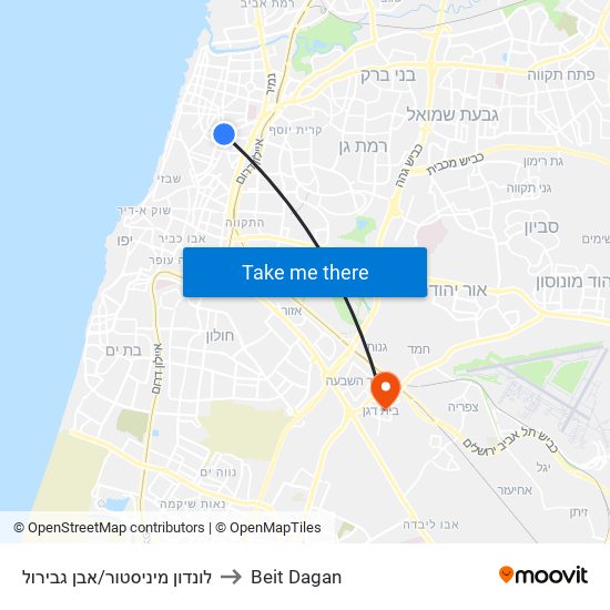 לונדון מיניסטור/אבן גבירול to Beit Dagan map