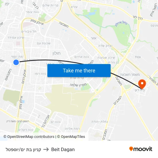 קניון בת ים/יוספטל to Beit Dagan map