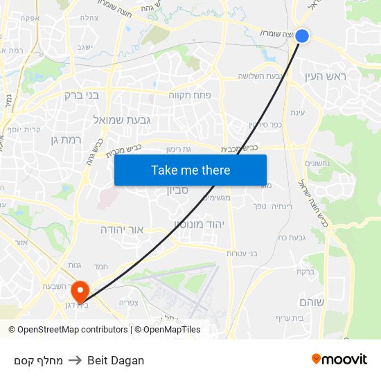מחלף קסם to Beit Dagan map