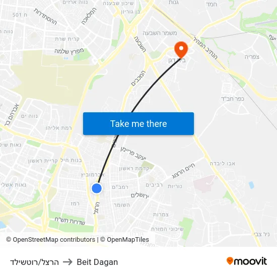 הרצל/רוטשילד to Beit Dagan map