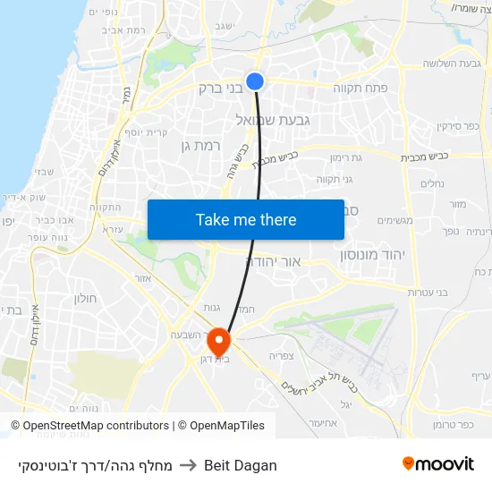 מחלף גהה/דרך ז'בוטינסקי to Beit Dagan map