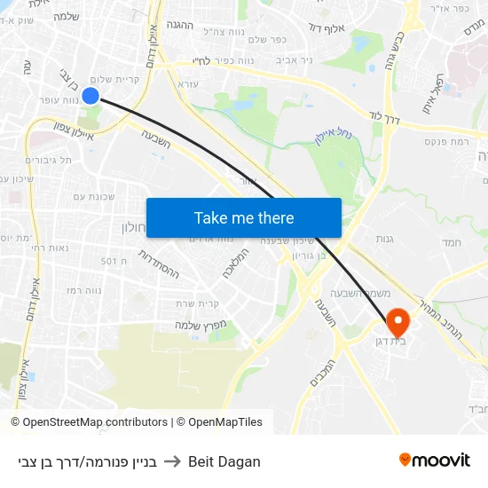 בניין פנורמה/דרך בן צבי to Beit Dagan map