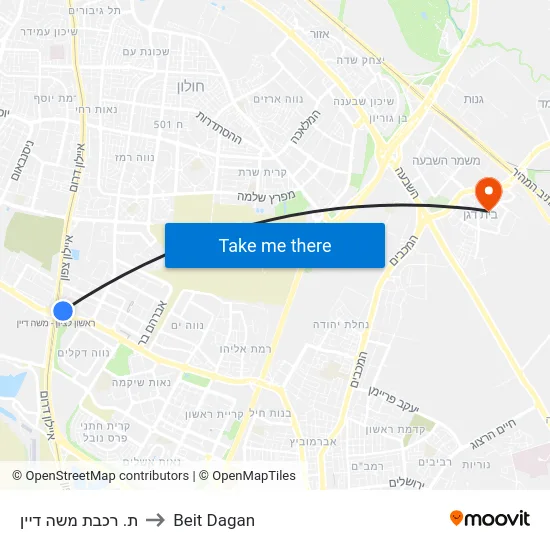 ת. רכבת משה דיין to Beit Dagan map