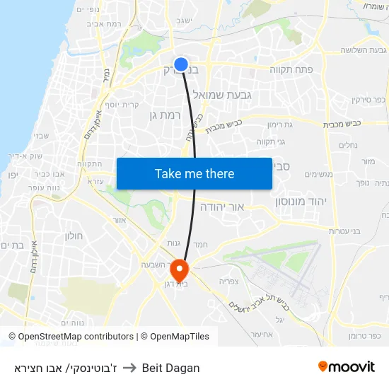 ז'בוטינסקי/ אבו חצירא to Beit Dagan map