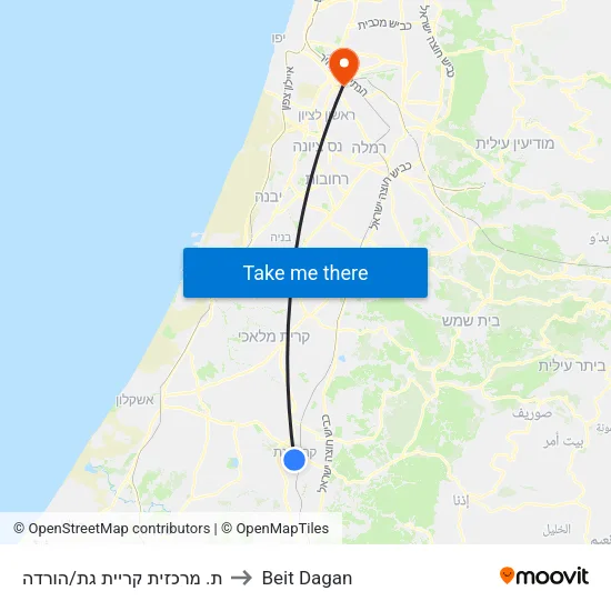 ת. מרכזית קריית גת/הורדה to Beit Dagan map