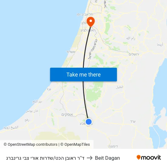 ד''ר ראובן הכט/שדרות אורי צבי גרינברג to Beit Dagan map