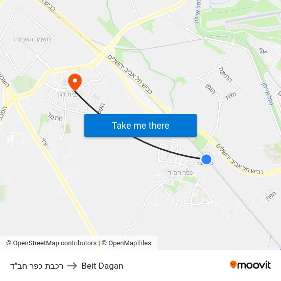 רכבת כפר חב"ד to Beit Dagan map