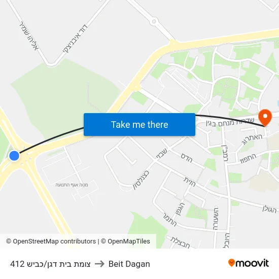 צומת בית דגן/כביש 412 to Beit Dagan map