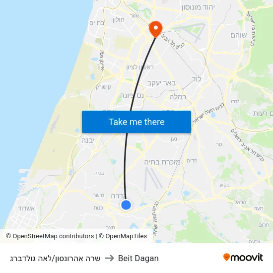 שרה אהרונסון/לאה גולדברג to Beit Dagan map