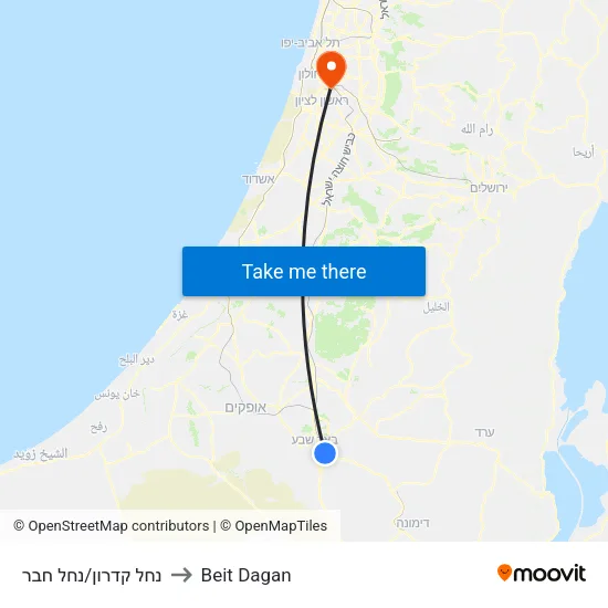 נחל קדרון/נחל חבר to Beit Dagan map