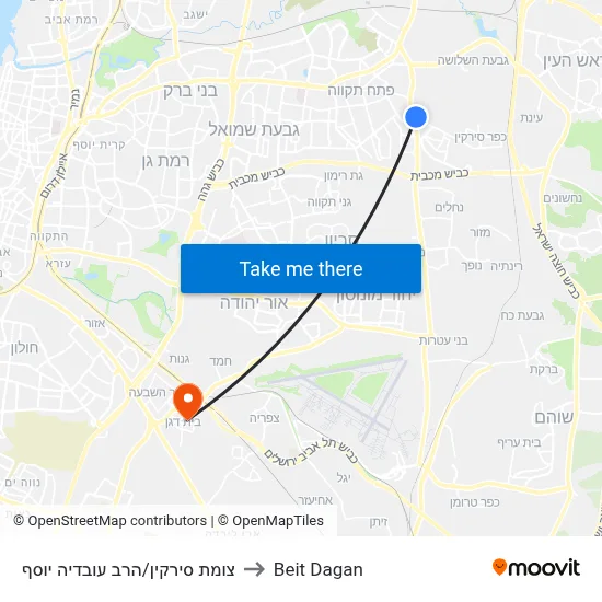 צומת סירקין/הרב עובדיה יוסף to Beit Dagan map