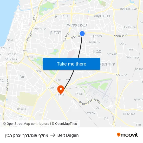 מחלף אונו/דרך יצחק רבין to Beit Dagan map