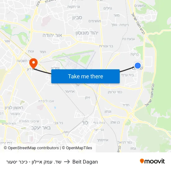 שד. עמק איילון - כיכר יסעור to Beit Dagan map