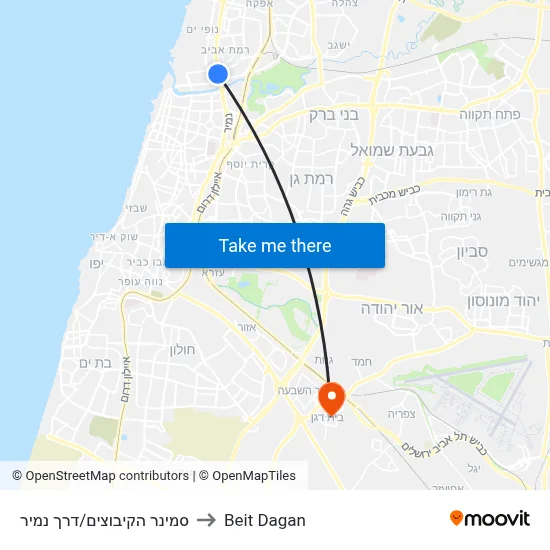סמינר הקיבוצים/דרך נמיר to Beit Dagan map