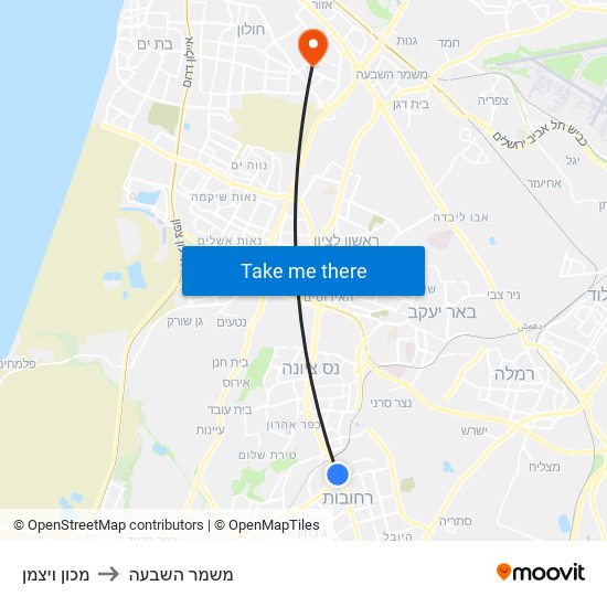 מכון ויצמן to משמר השבעה map