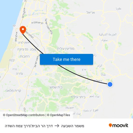 דרך הר הבית/דרך צמח השדה to משמר השבעה map