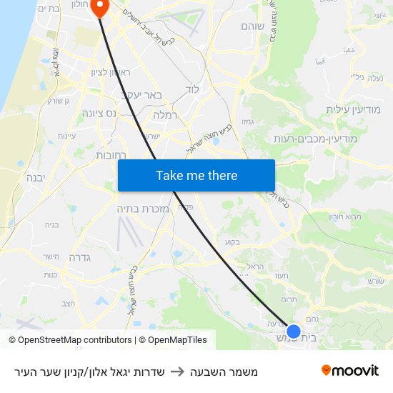 שדרות יגאל אלון/קניון שער העיר to משמר השבעה map