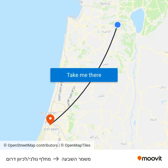 מחלף גולני/לכיוון דרום to משמר השבעה map