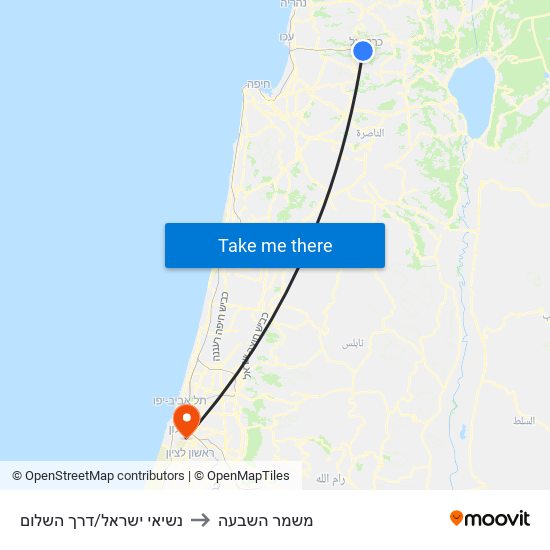 נשיאי ישראל/דרך השלום to משמר השבעה map