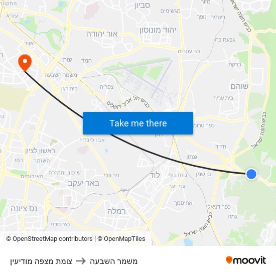 צומת מצפה מודיעין to משמר השבעה map