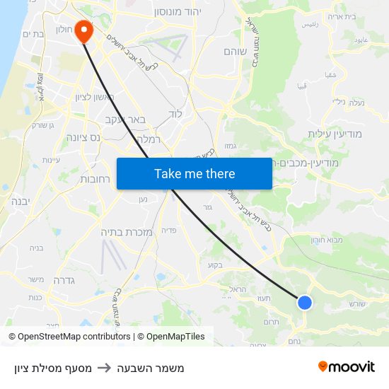 מסעף מסילת ציון to משמר השבעה map