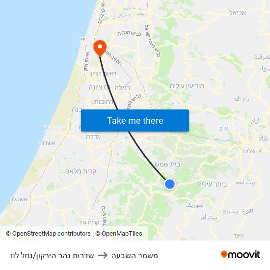 שדרות נהר הירקון/נחל לוז to משמר השבעה map